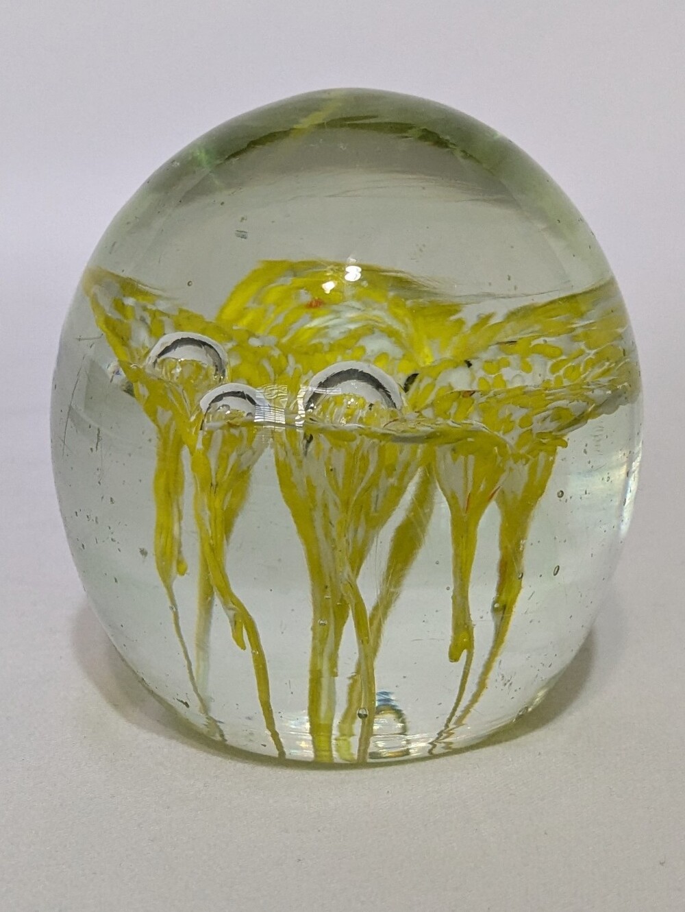 Controlled Bubble Blown Glass Paperweight Explosion Yellow White